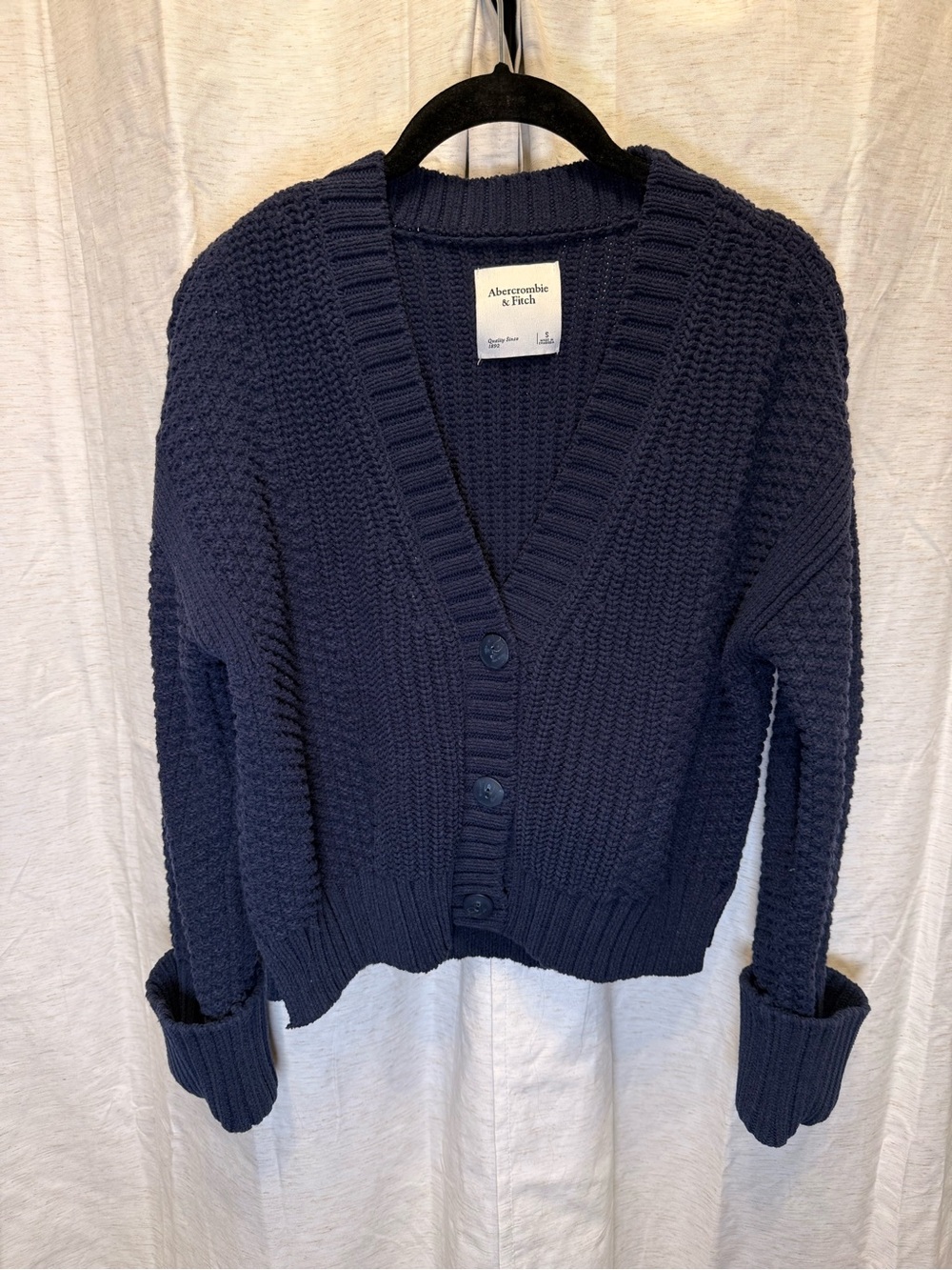 Abercrombie & Fitch Deep Navy Textured V‑Neck Button Cardigan